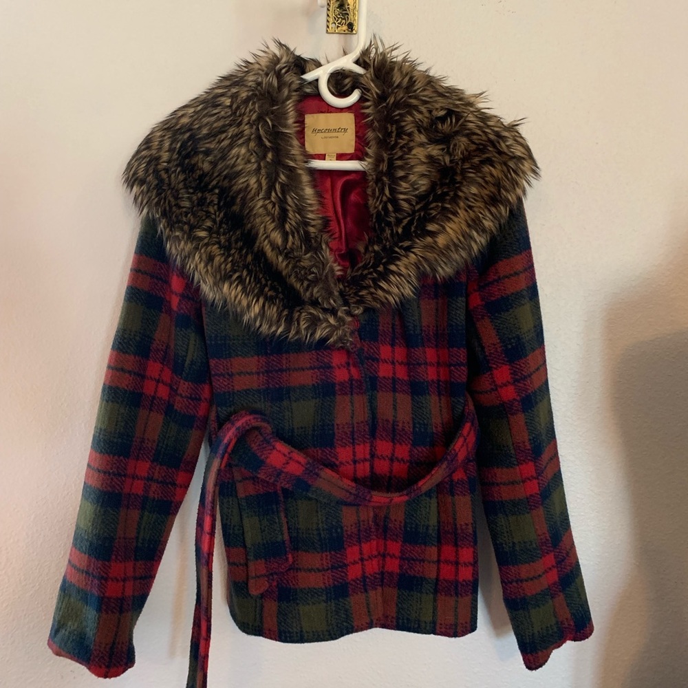 Up Country Du Monde Red Plaid Faux Fur Jacket S
